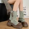 Женские сапоги 2025 Новые сапоги до середины икры для женщин Модные сапоги на платформе Дышащие парусиновые ковбойские сапоги для женщин Мотоциклетные боты