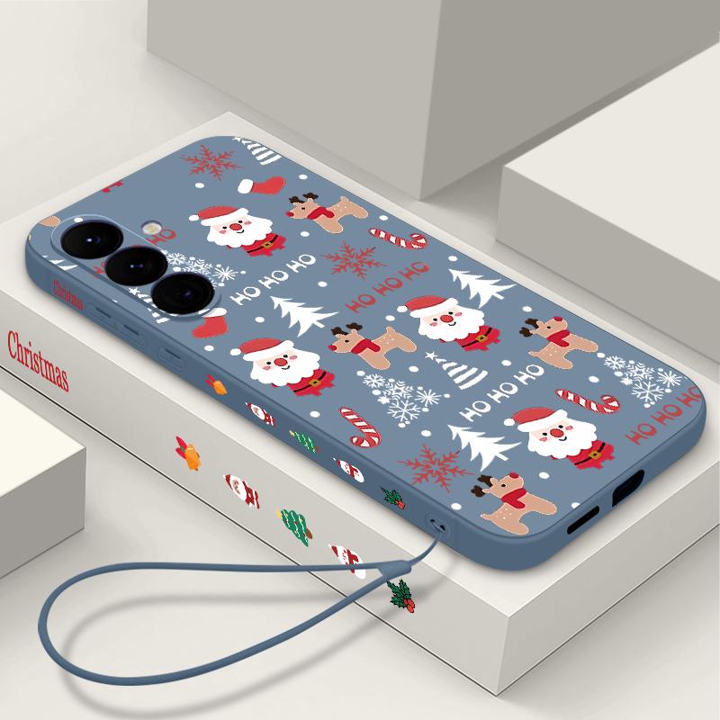 Мультяшный чехол для телефона с рождественской елкой для Samsung Galaxy A56 A17 A26 A16 A36 A55 A54 A53 A15 S24 S25 FE S25 S22 S23 Ultra Противоударный чехол со шнурком
