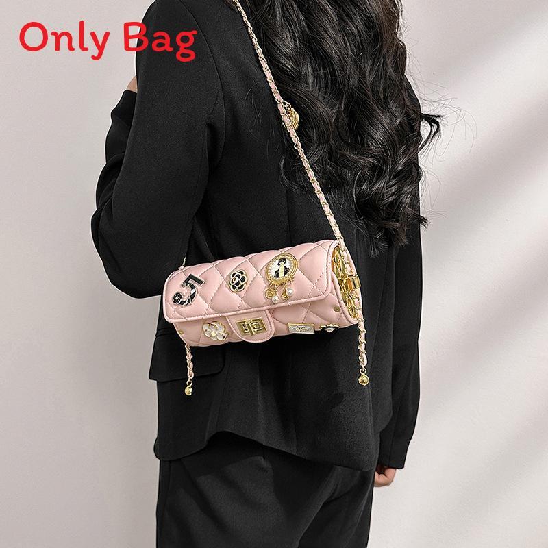Trendy Small Cylinder Purse With Chain Strap And Secure Lock For Casual Outings