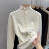 European Women's Velvet-Lined Half-High Collar Knit Sweater - Autumn/Winter Warmth