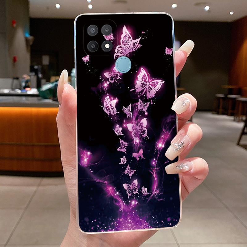 For Oppo A15 CPH2185 Case A15S CPH2179 Clear Fashion Butterfly Flowers Painted Soft TPU Back Cover For Oppo A15 A15S Phone Case