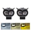 Dual Color Motorcycle Headlight Owl Design Yellow White Auxiliary Spotlights Motorbike Scooter Fog Lamp Running Lights