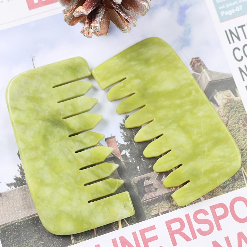 1pc Xiuyan Green Head Massage Comb, Natural Stone Guasha Scalp Massager Comb, Hair Comb Scalp Care Massage Tool. Multi-Functional Handheld Head