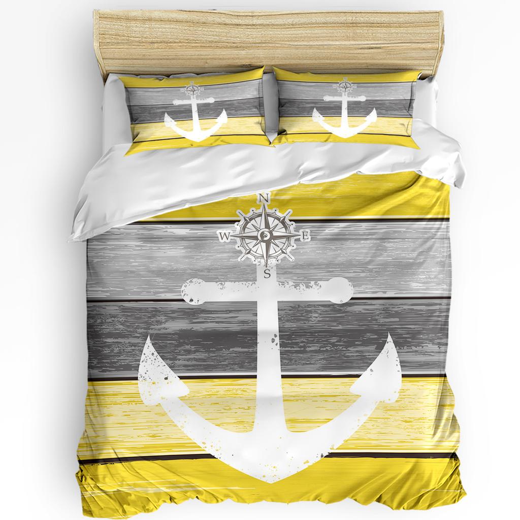 Vintage Farm Barn Wood Grain Anchor Yellow Duvet Cover With Pillow Case 3pcs Bedding Set Quilt Cover Double Bed Home Textile