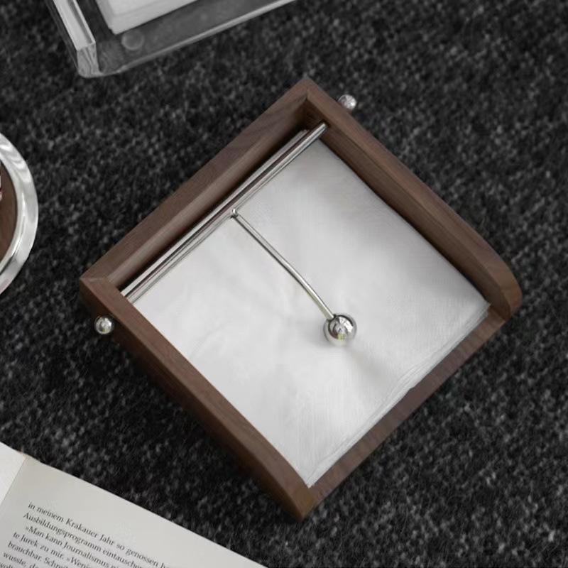 HeMu Restaurant and Hotel Tissue Box Square Napkin Cardboard Bracket Light Luxury Stainless Steel Tissue Rack Ornaments