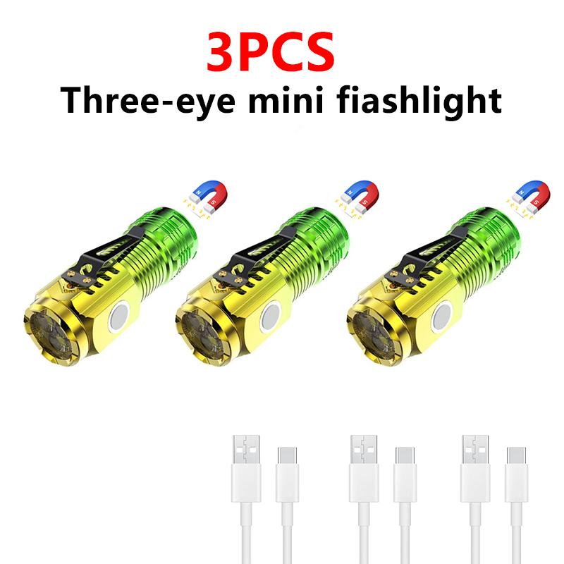 3LED Super Bright Flashlight Portable Mini Burst Flash Torch Rechargeable Outdoor Emergency Spotlight with Pen Clip Tail Magnet