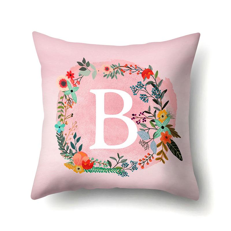 Полиэстеровая наволочка Розовый цветок Домашнее украшение Принт 26 английских букв Наволочка для подушки