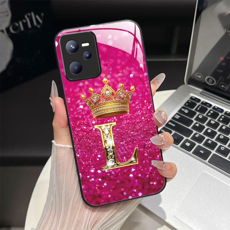Чехол для Realme C35 Модный чехол с начальной буквой из закаленного стекла для Realme Narzo 50A Prime C 35 Ударопрочный чехол для телефона