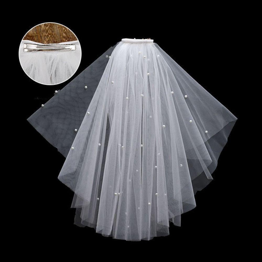 Flower Marry Veil Pearl Wedding Gauze Simple Bride Head Gauze Women