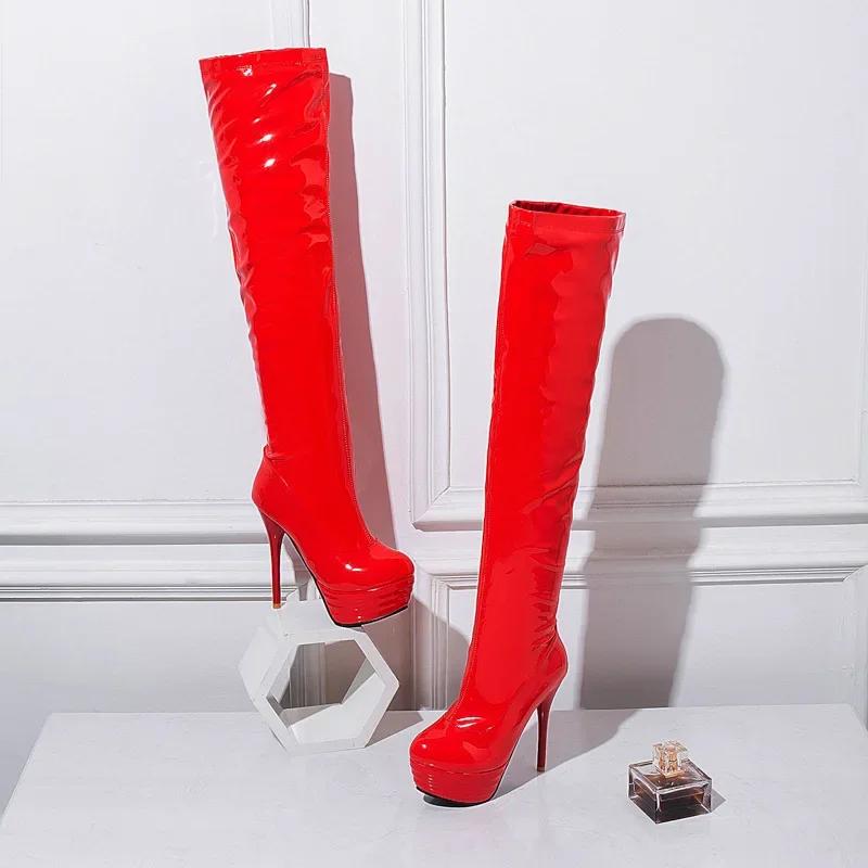 Новые 2024 Осень Зима Сапоги выше колена Женские Сексуальные Модные Фетиш Туфли Экстремально Высокий Каблук Платформа Высокие Сапоги Женские