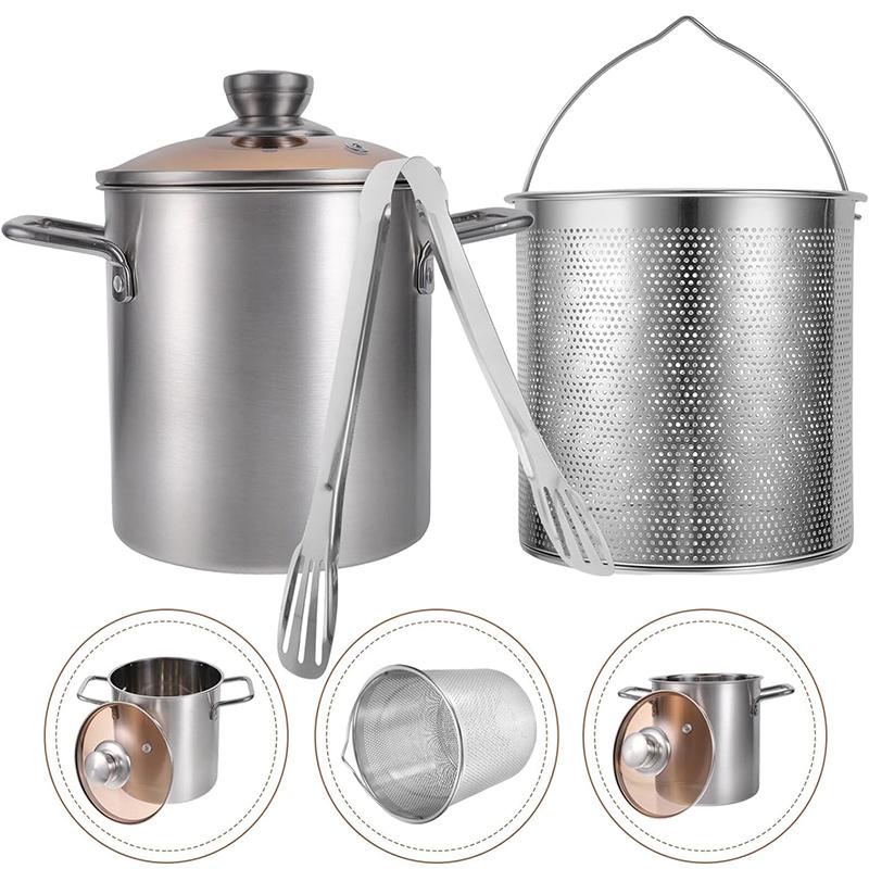 3L Deep Fryer Pot Small Stainless Steel Deep Frying Pot Fish Pot Japanese Tempura Fry Pot for Kitchen French Fries Chicken