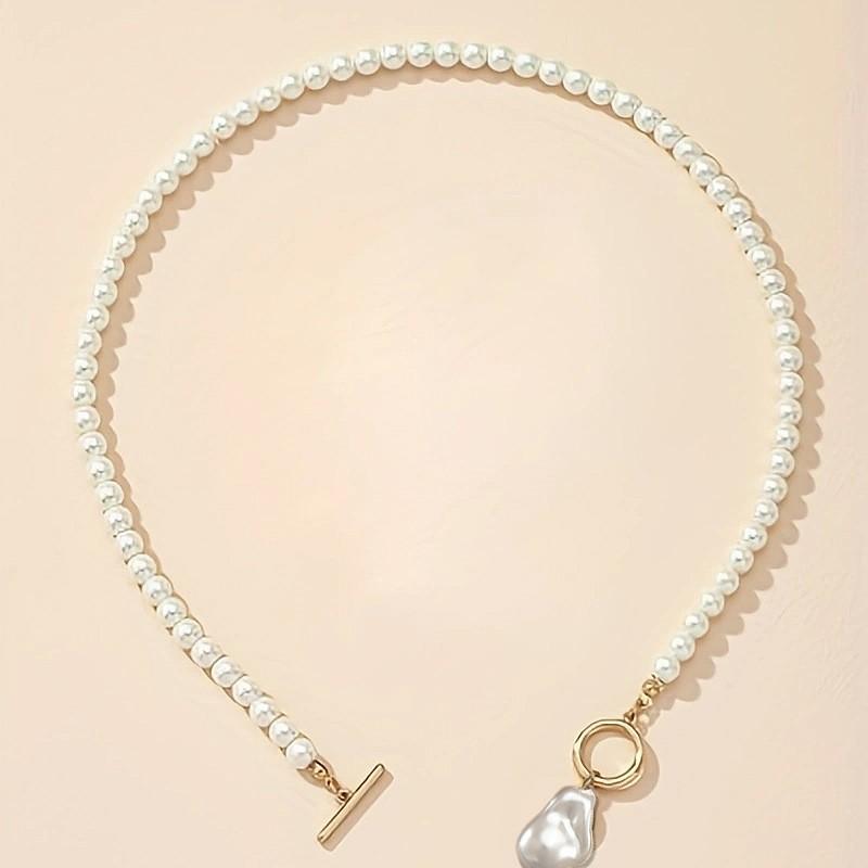 Women Bridal Jewelry Necklace Set 1Set Beaded Faux Pearls with Stud Earrings