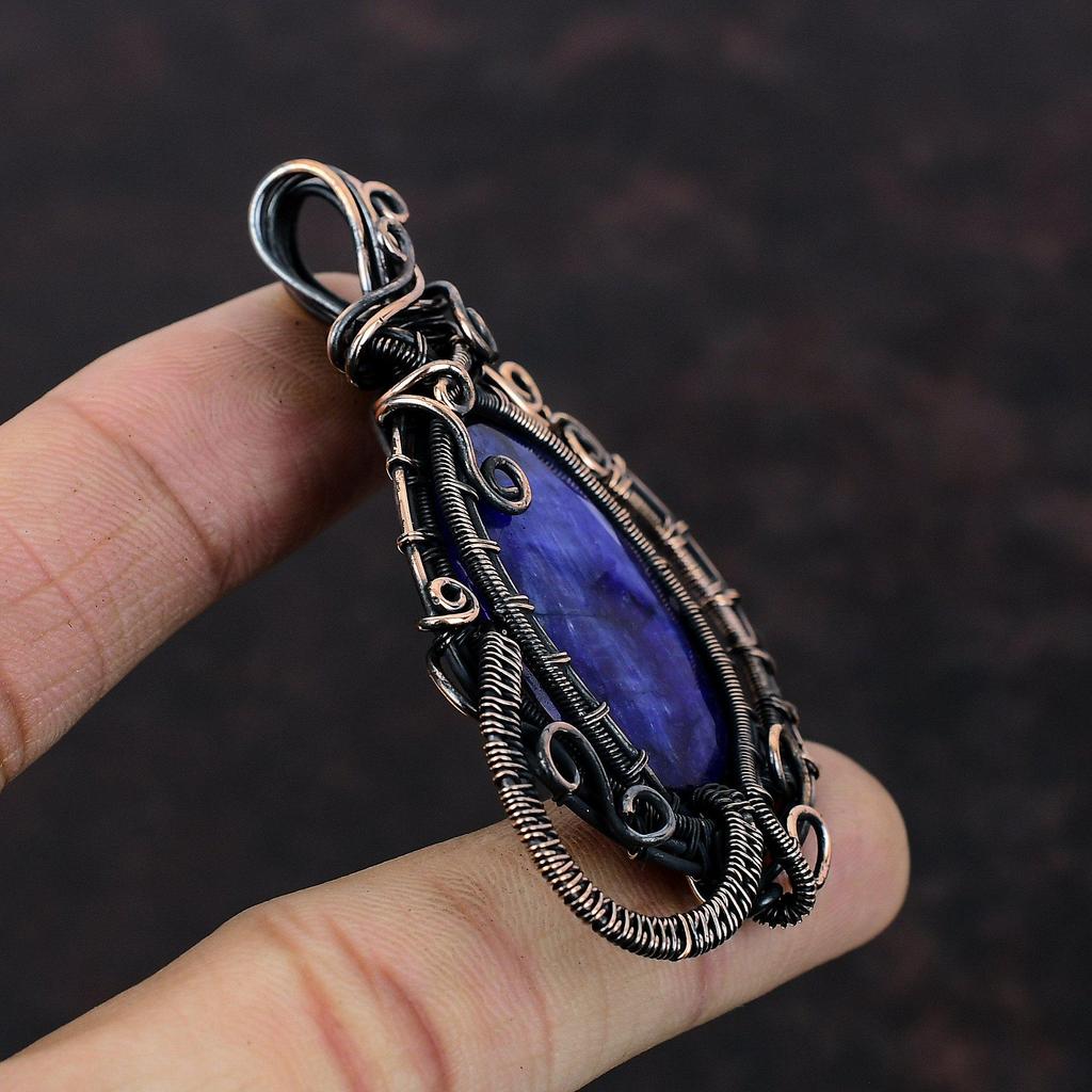 Подвеска с граненым синим сапфиром, медная проволока, обернутая драгоценным камнем, ручная работа, медная подвеска, женская подвеска, проволочная обертка, ювелирное изделие, подарок для мамы