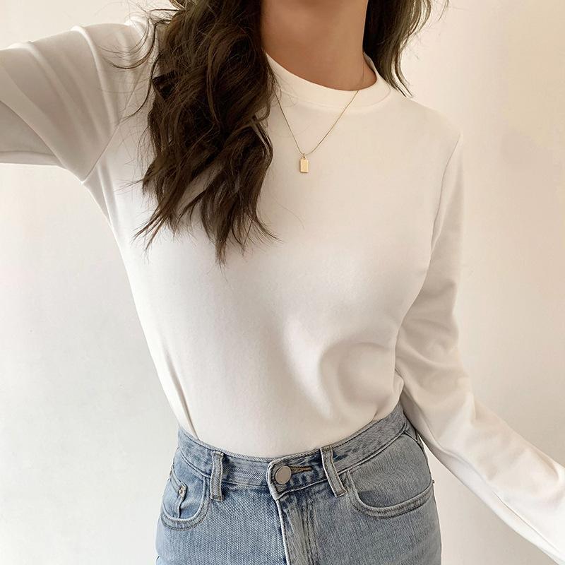 Женская рубашка из немецкого бархата с воротником-получерепахой, универсальная, на осень и зиму, с длинными рукавами, облегающий белый бархатный топ из белого бархата