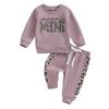 Toddler Girl Fall Clothes Letter & Leopard Print Long Sleeve Pullover Strap Pants 2 Pcs Outfit