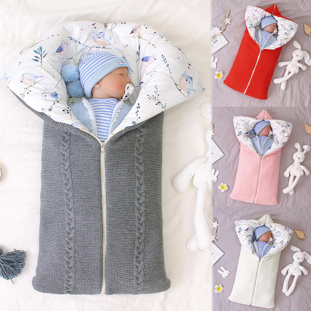 Winter Newborn Baby Warm Cartoon Knitt Swaddle Hooded Stroller Wrap Sleeping Bag