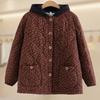 Women Quilted Retro Floral Hooded Jacket Loose Autumn Winter Casual Outerwear