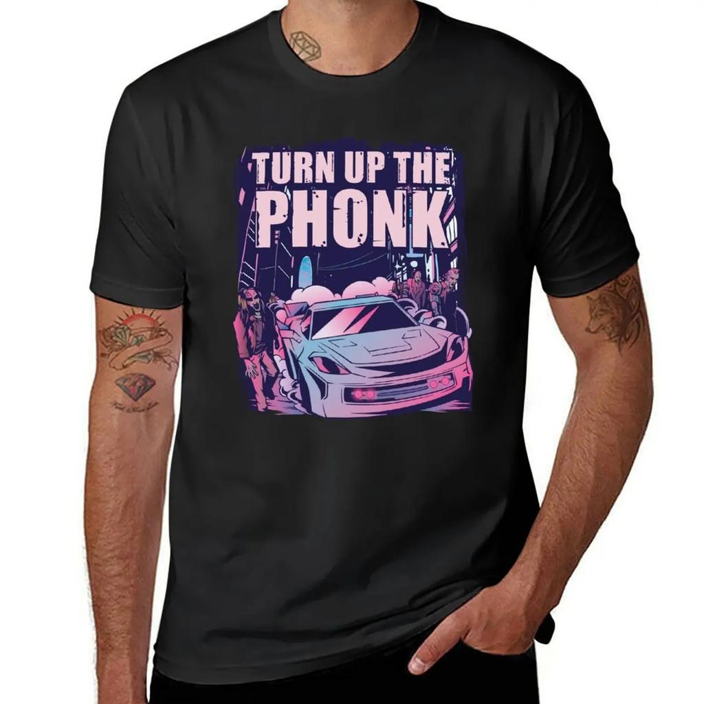 Футболка с надписью Turn Up The Phonk Music простая, стильная, корейская мода, большие размеры, мужские футболки, набор - Мужская летняя хлопковая футболка с принтом