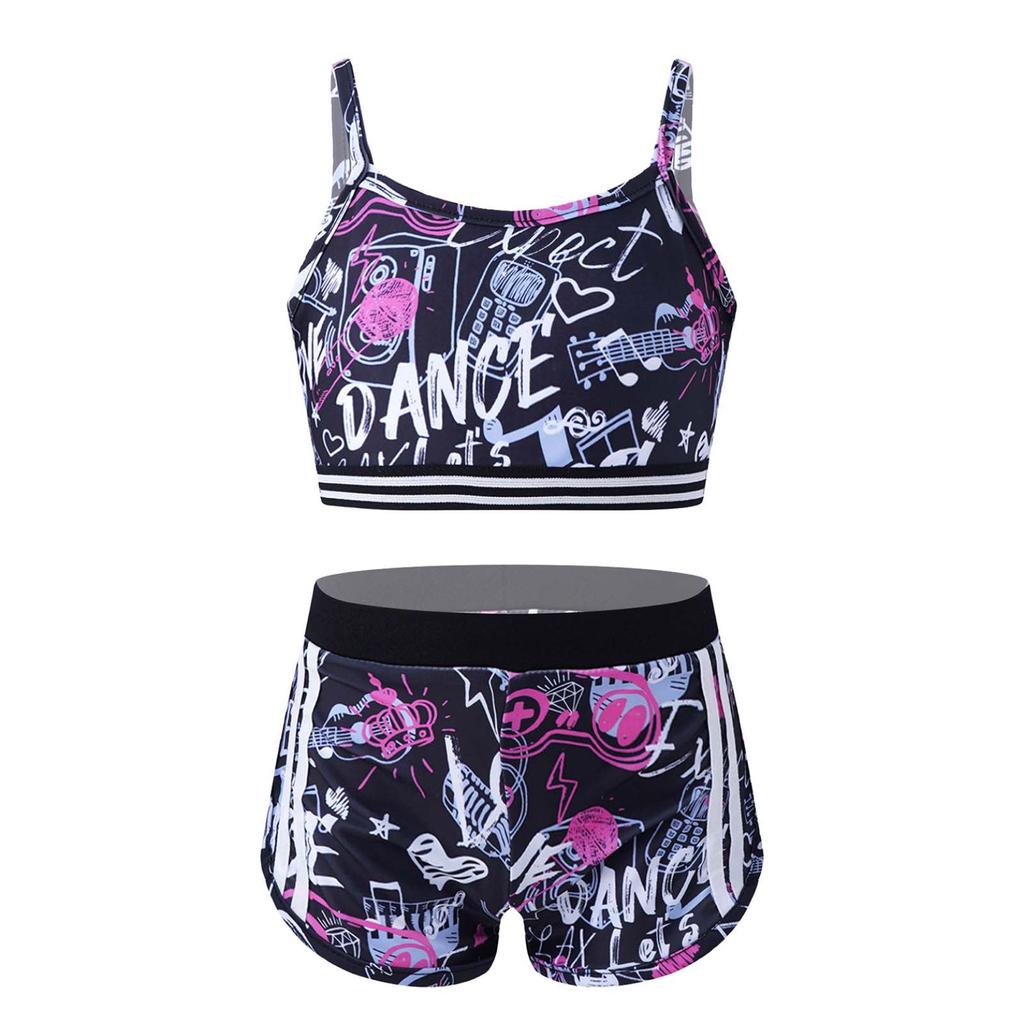 Kids Girls Athletic Workout Tank Crop Top Boyshort 2Pcs Set Gym Sports Fitness Tracksuit