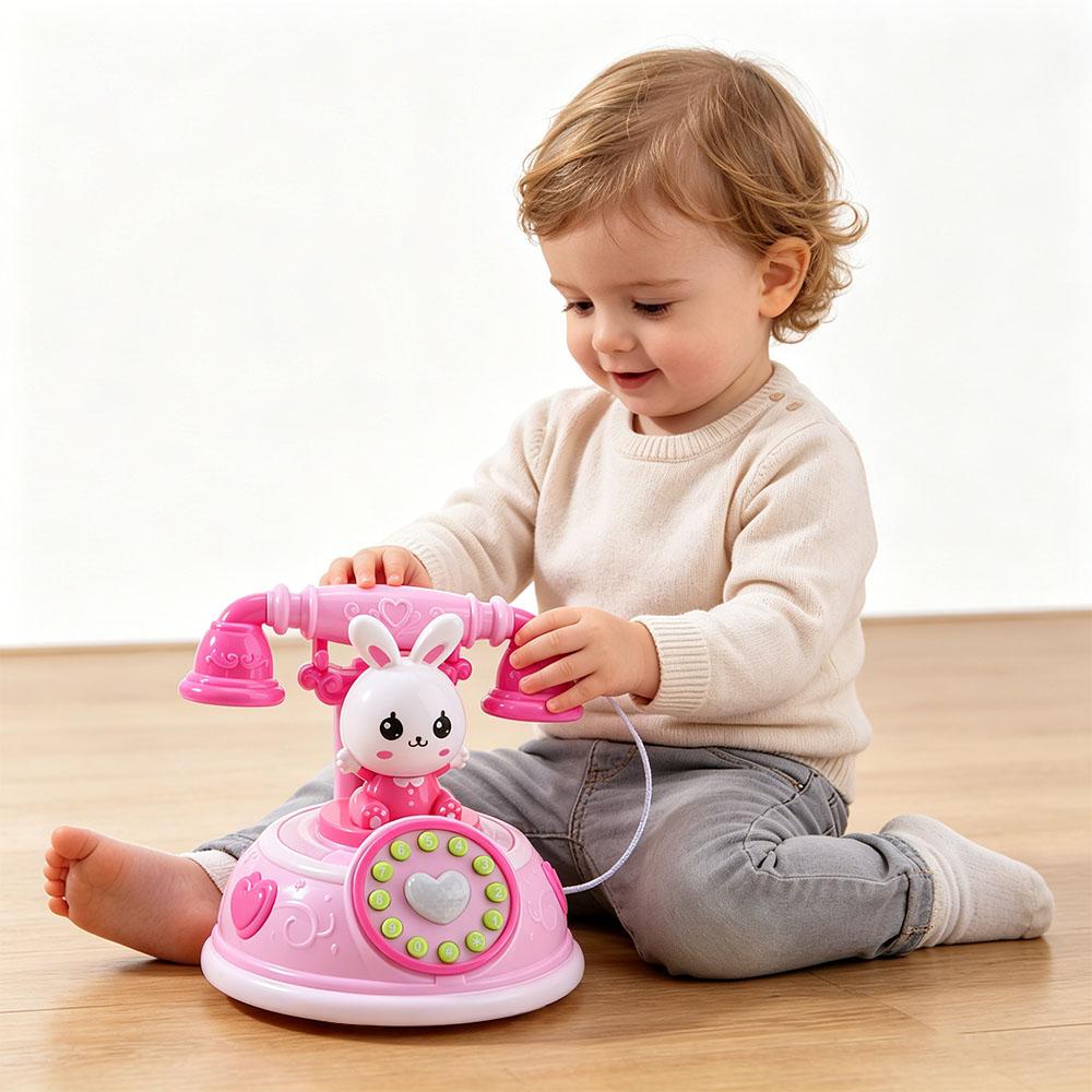 Rabbit Emulated Telephone Toys Early Education Simulation Landline Phone Kids Gift