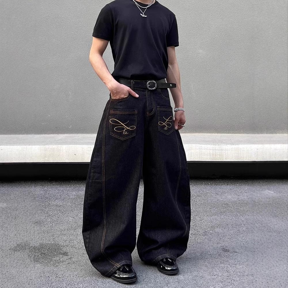 Джинсы JYL мужские расклешенные с вышивкой, мешковатые, свободные, модные, с зауженной штаниной, джинсовые брюки
