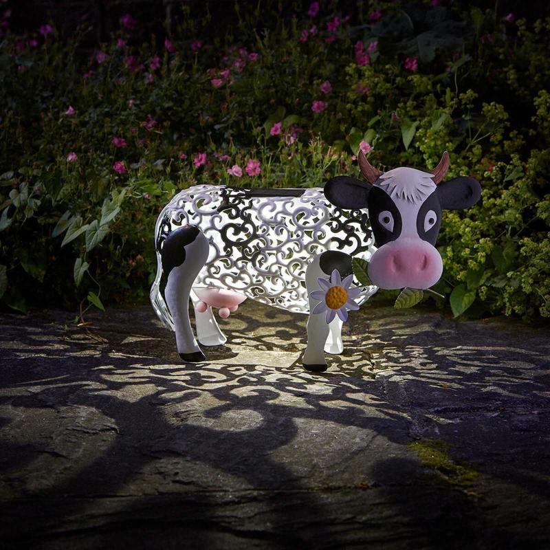 Garden Decoration Cow Statues Outdoor Golden Cow Puppy Statue with Solar Outdoor Figurine Light for Garden Patio