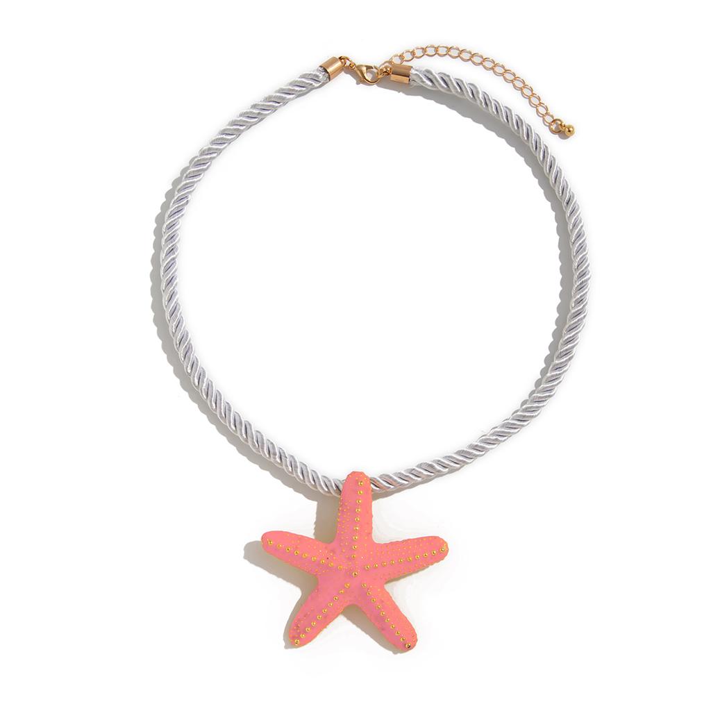 Ingemark Boho Colorful Metal Oil Drop Big Starfish Pendant Rope Chain Necklace Stud Earrings for Women Summer Y2K Jewelry Set