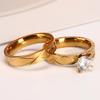 Stainless Steel Crossover Gold Diamond Ring: Elegant Striped Design for Couples