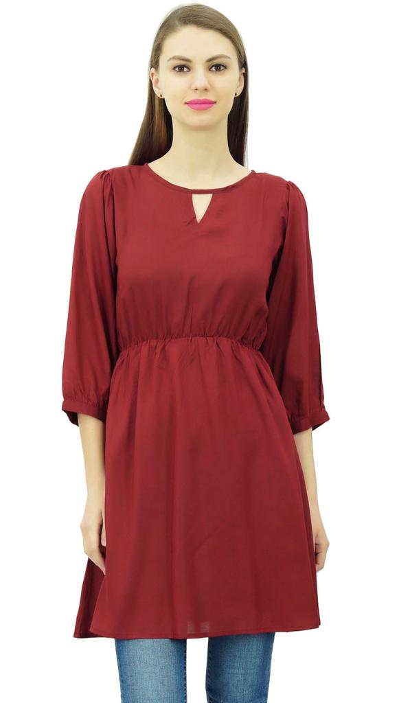 Phagun Women Tunic Top Short Kurti Elastic Waist Indian Ethnic Blouse