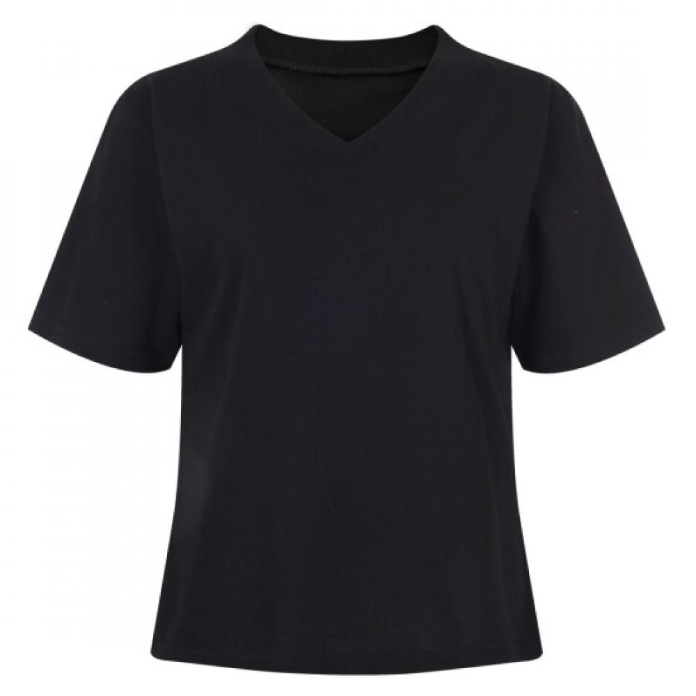 Shop Women Wide Layered V Neck Basic ShorT sleeVe T shirT Dai Wsh 20557 Black