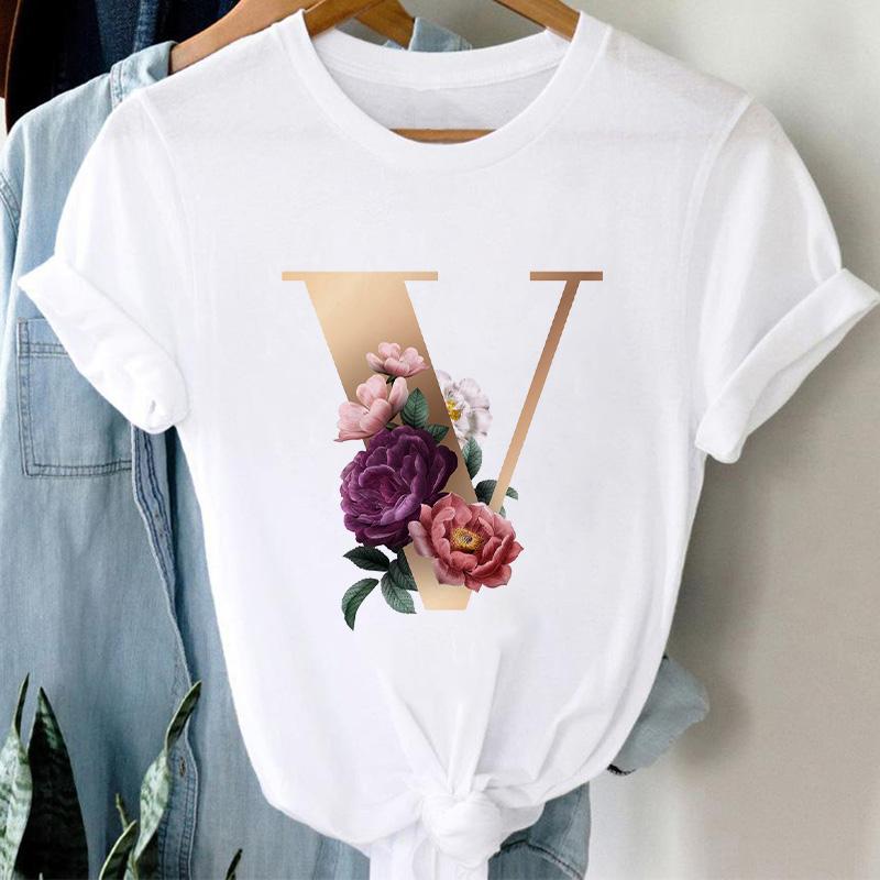 Woman Tshirts 26 Letter Customization T-Shirt Ladies Fashion Top Female Tees Casual T Shirt Summer Short Sleeve Femme