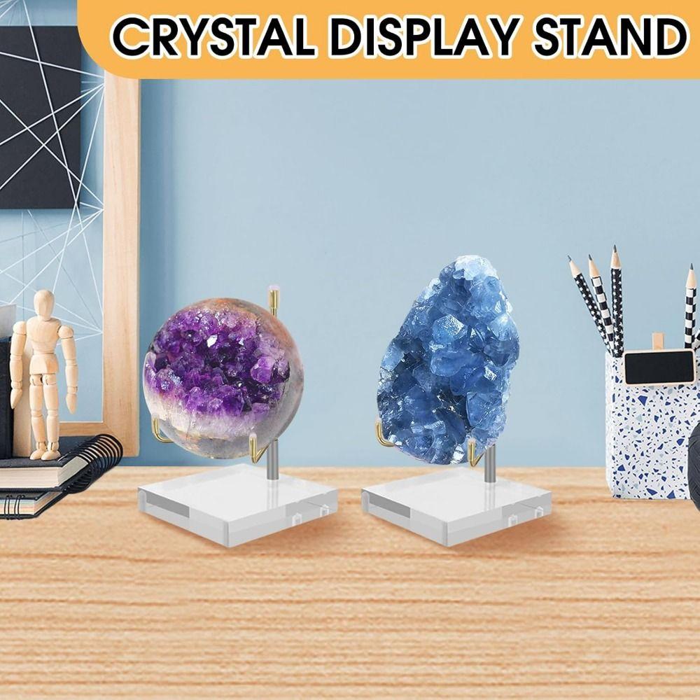 Round/Square Base Metal Arms Crystal Holder Soft Rubber Case Metal Mineral Rack Shop