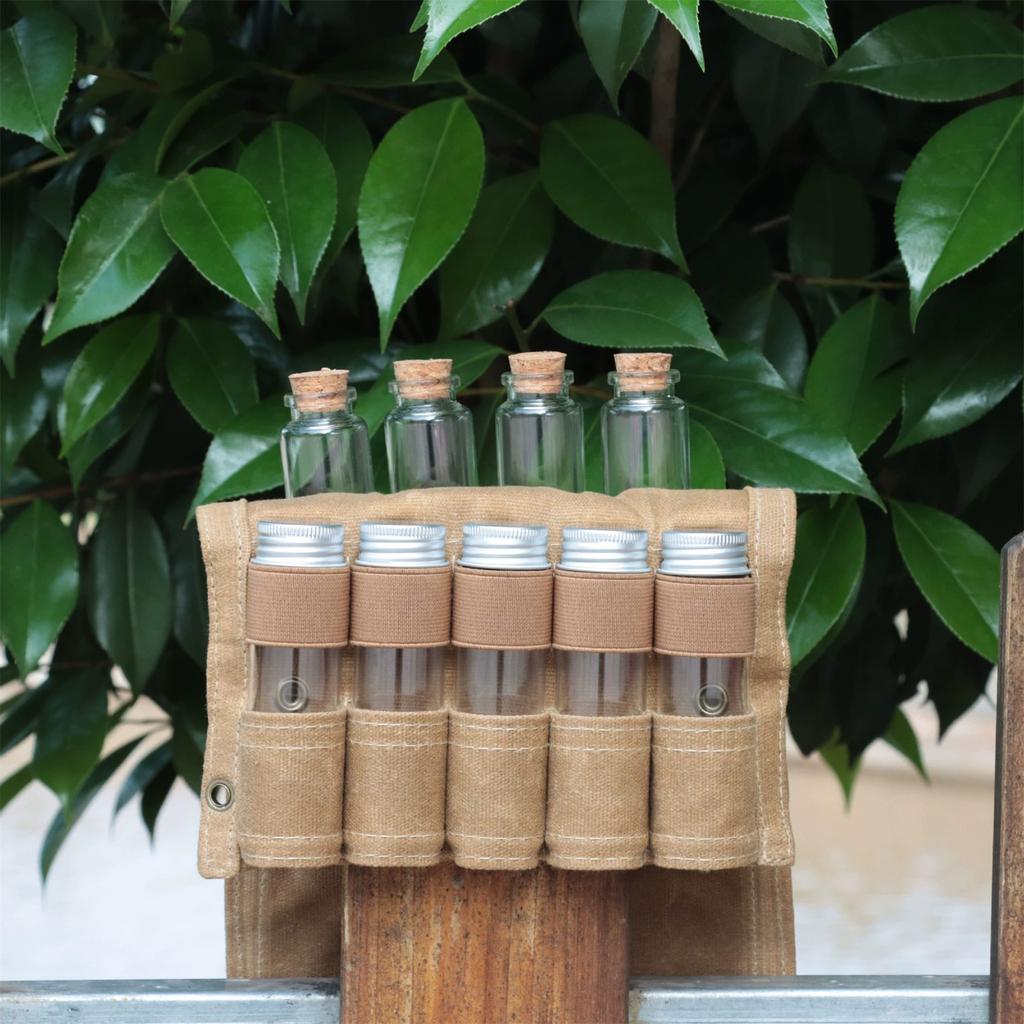 Outdoor Barbecue Seasoning Bottle Storage Bag Comes with 9 Glass Seasoning Bottles. Camping Barbecue Seasoning Set and Canvas Bag