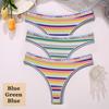 3 шт./компл. красочные полосатые хлопковые женские трусики сексуальные стринги нижнее белье женские дышащие стринги нижнее белье трусики с Т-образной спинкой