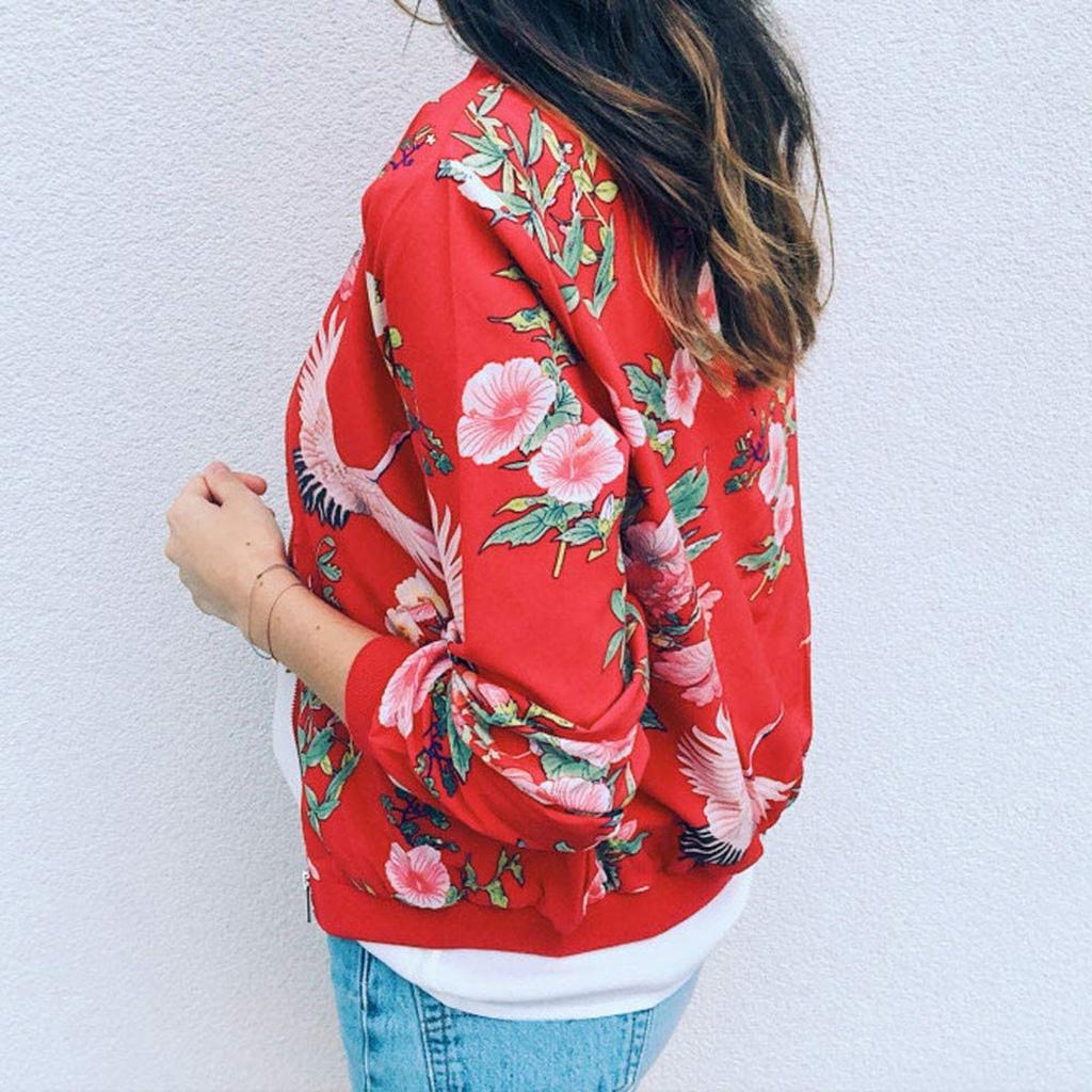 Женская весенняя мода Принтованная куртка на молнии с длинным рукавом Женская куртка