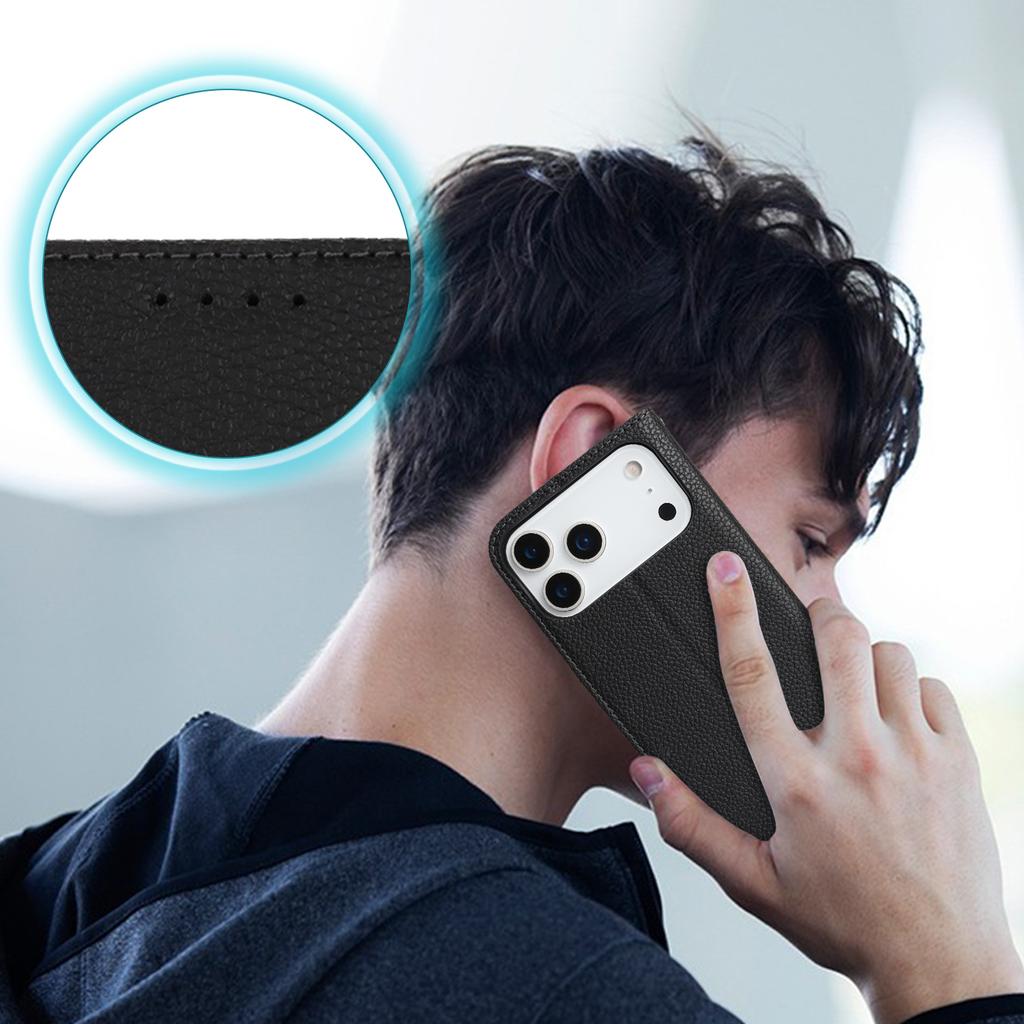 For iPhone 17 Pro Max Case Stand Wallet Litchi Texture Leather Flip Phone Cover with Strap