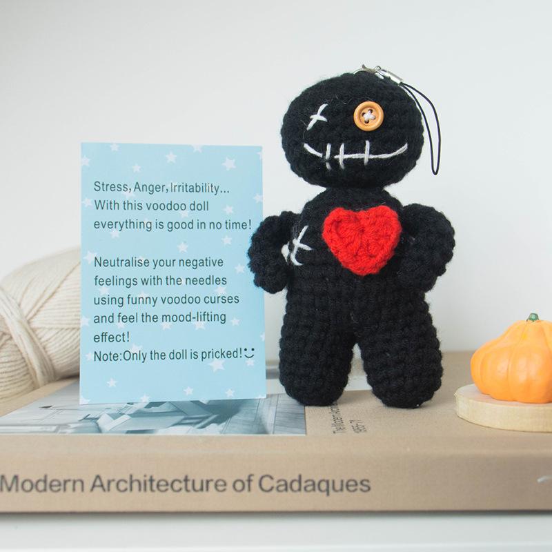 Забавное вязаное вручную черно-белое привидение, настольное украшение, подарок, вязаная крючком кукла-привидение с позитивной энергией, украшение для дома на Хэллоуин