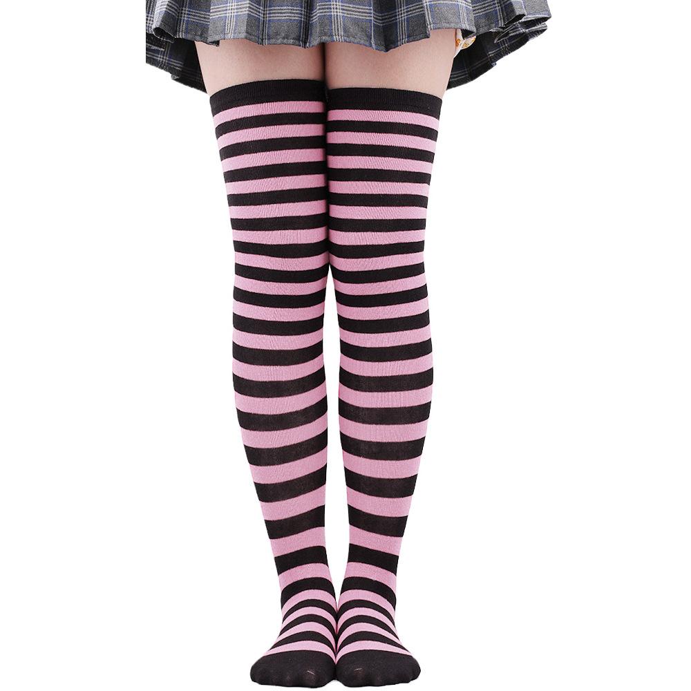 Autumn Winter Color Striped Stockings Japanese Over Knee Socks Fashion Women Keep Warm Sexy Slim Long Socks Striped Hosiery