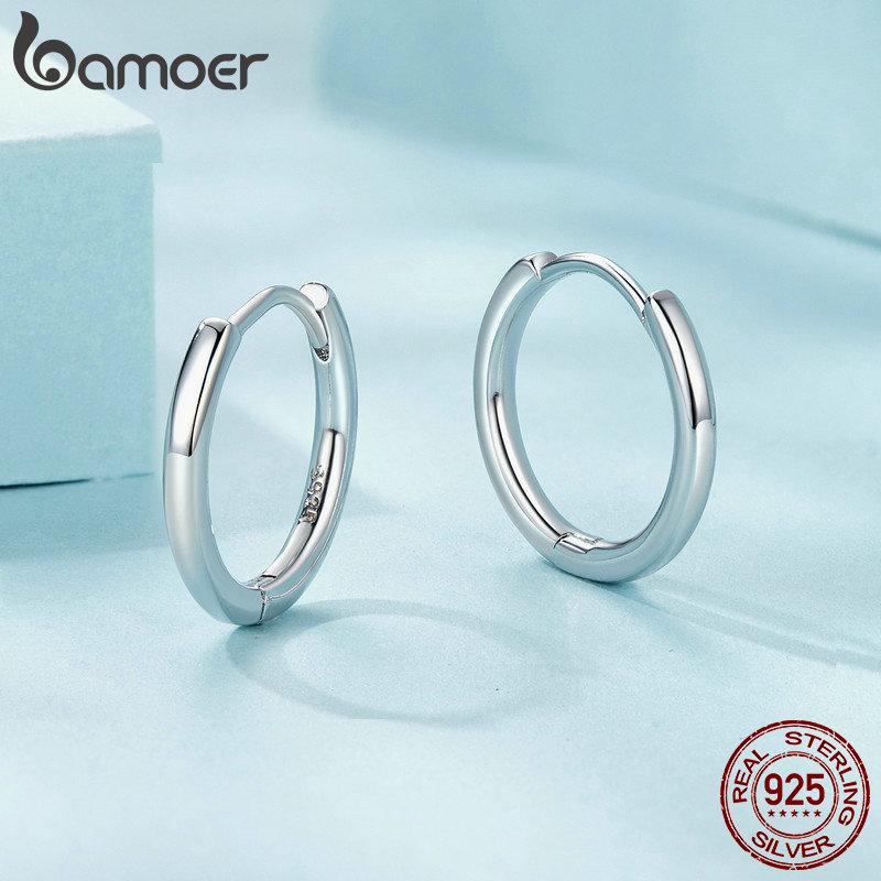 Минималистичные серьги-кольца BAMOER из стерлингового серебра 925 пробы, серьги-каффы для пирсинга хряща из белого золота для женщин