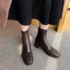 Мода 2025 Мода Женская обувь Натуральная кожа Короткие ботинки Квадратный носок Массивный каблук Зима Эластичные Современные женские ботинки Однотонные Высокие каблуки