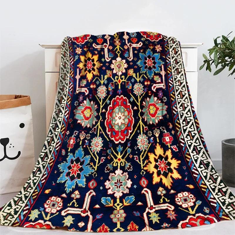 Geometric Ethnic Boho Pattern Flannel Throw Blanket Soft Warm for Home Sofa Decor Kids Adults Camping Blanket King Queen Size