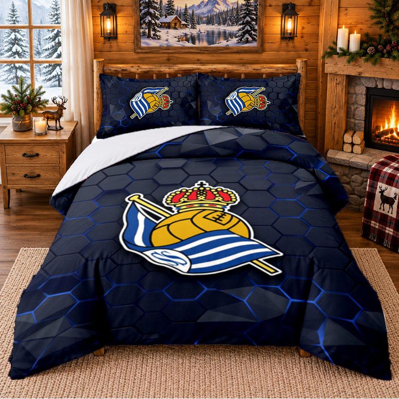 Printed 3Pcs Bedding Set Real Sociedad FC Pattern Bed Sheet Pillowcase For Bedroom Decor