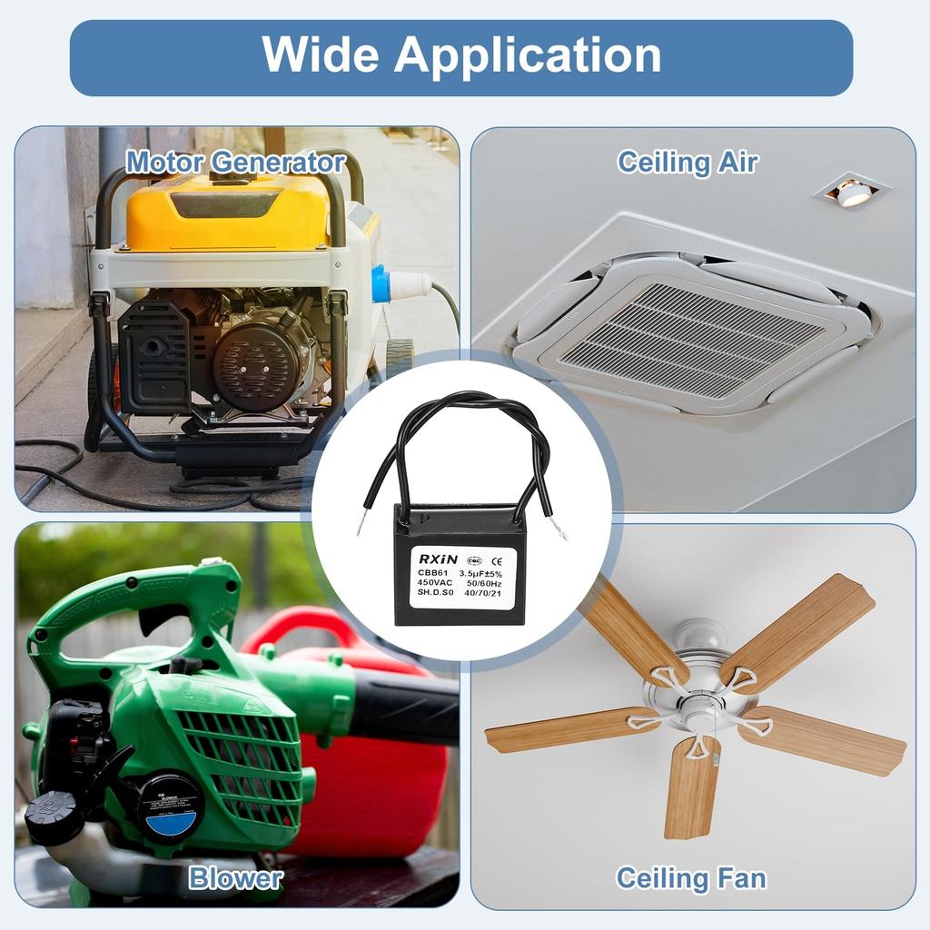 uxcell Конденсатор CBB61 3,5 мкФ 450 В 2-проводной Пусковой конденсатор двигателя потолочного вентилятора Потолочный вентилятор Двигатель Генератор Вентилятор Вытяжной вентилятор Черный