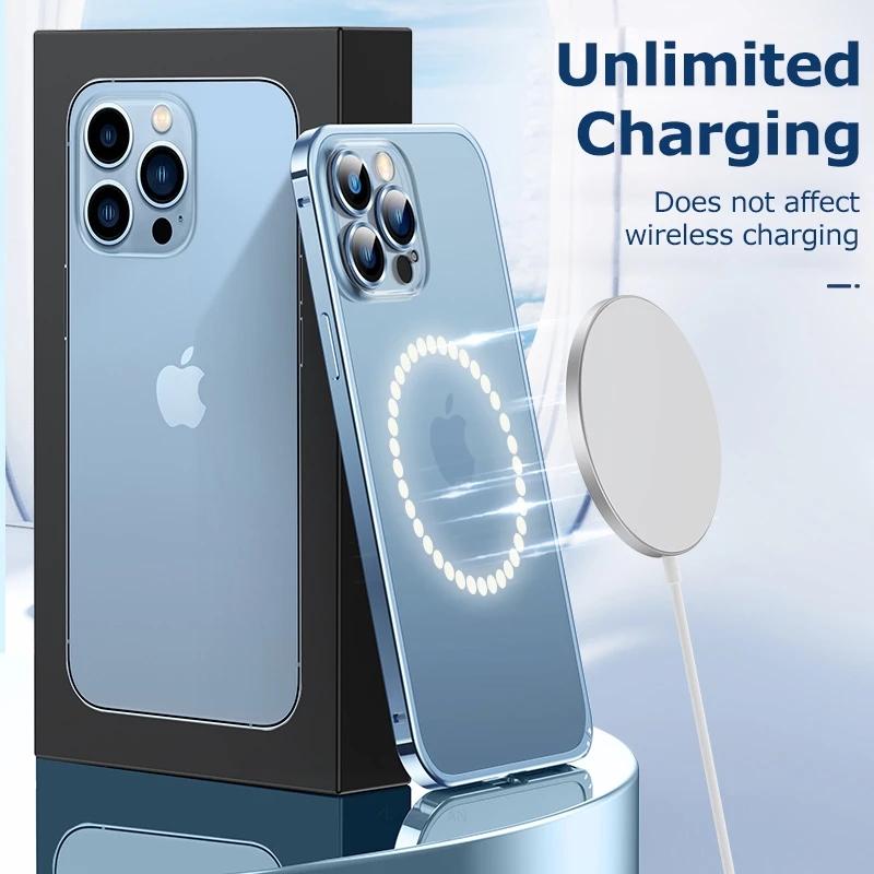 Магнитный чехол для телефона из авиационного алюминиевого сплава для iPhone 14 13 12 Pro Max с металлическим каркасом, матовый полупрозрачный чехол с пряжкой бегемота