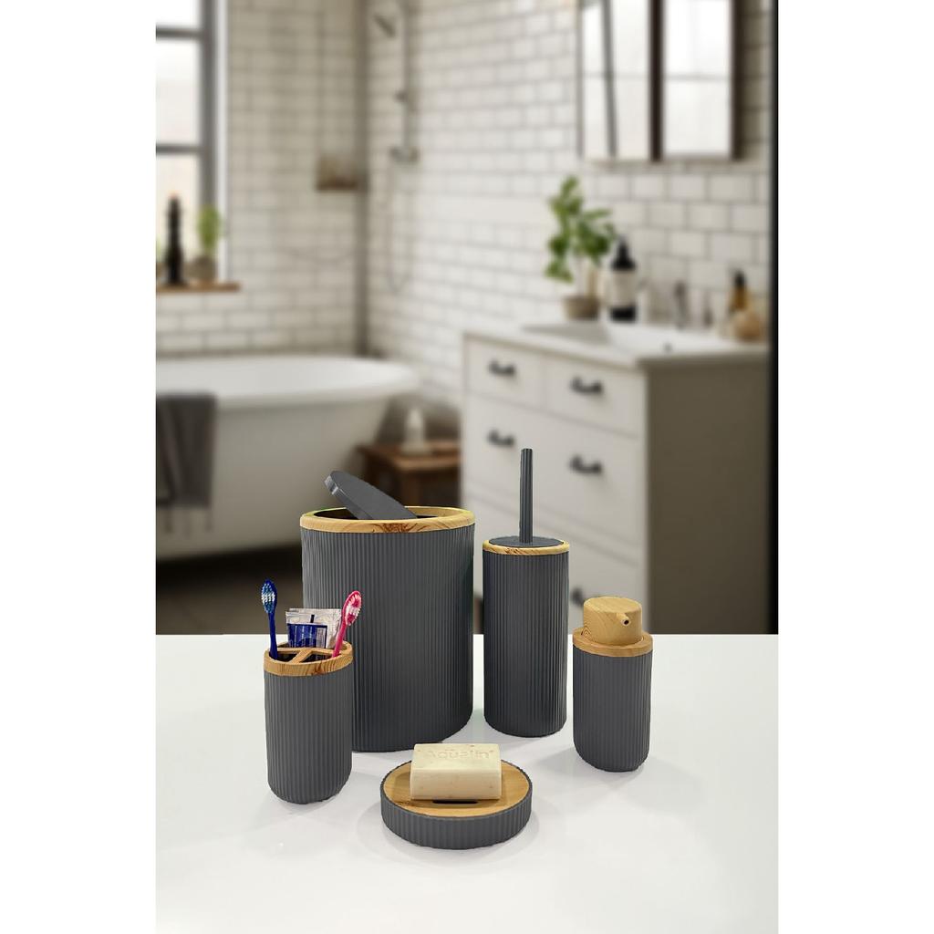 Auaro, набор из 5 круглых предметов для ванной комнаты, покрытый бамбуком в белые полоски