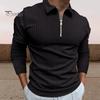 Осенняя мужская рубашка с отложным воротником на молнии и длинными рукавами, однотонный полосатый приталенный пуловер, формальный деловой стиль, повседневный топ