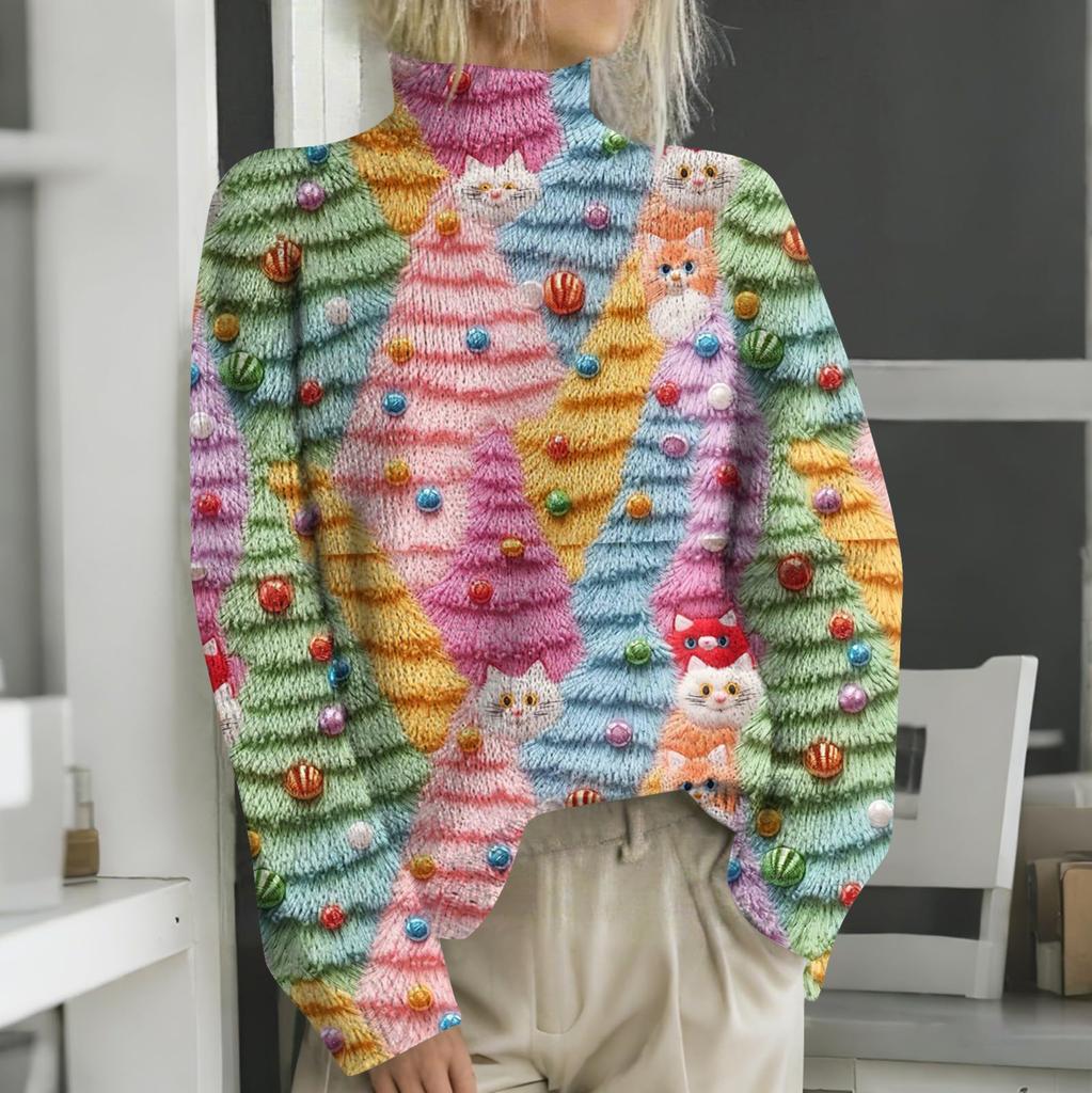 Рождественские толстовки для женщин Вязаный свитер Милая рубашка Осенняя водолазка Пуловер Топы