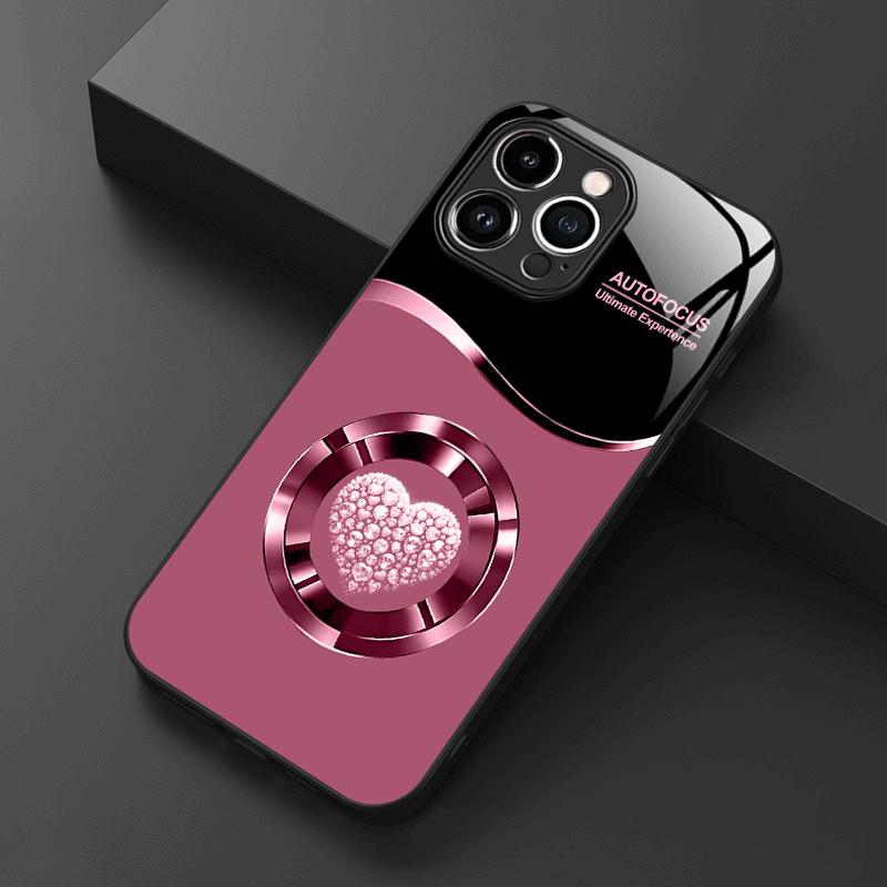 Electroplated Pink Heart phone case for iphone 17 pro max cover Built-in glass for iPhone 17 16 15 14 13 12 pm Pro Plus