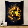 Golden "KING" Crown with Fiery Glow Patterned Tapestry Decorative Wall Hanging, Home Bedroom Living Room Decor