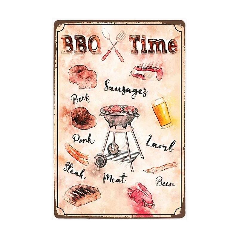 Barbecue Food Hot Dog BBQ Signs Retro Metal Plaque Cafe Bar Pub Signboard Wall Decorative Posters Plate Home Decor 20X30CM